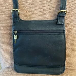 FOSSIL Classic Cross body Messenger Bag Purse Organizer 75082 Black Leather